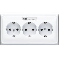 Розетка тройная с заземлением для кабельканалов, полем для надписи; белая, CD523NAWW