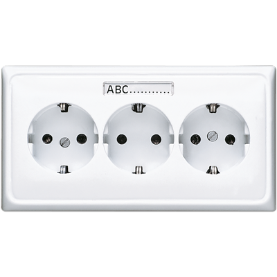 Розетка тройная с заземлением для кабельканалов, полем для надписи; белая, CD523NAWW
