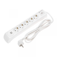 KRANZ Фильтр сетевой 5 гнезд, 3м, 3х1,5мм?, с автовыкл, 2 USB, белый, 13-4700