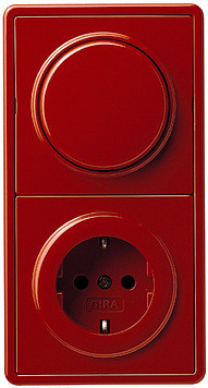 Gira Блок: Выключатель 1-клавишный с розеткой 2к+з, Красный, серия S-Color