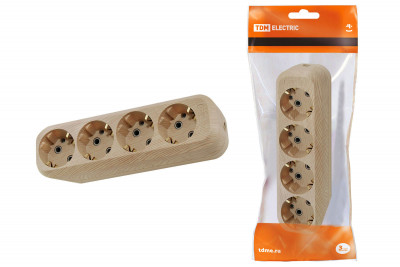 Колодка розеточная 4 гнезда 2П+3 16А 250В "Эко" (сосна) TDM Electric, SQ1806-0051