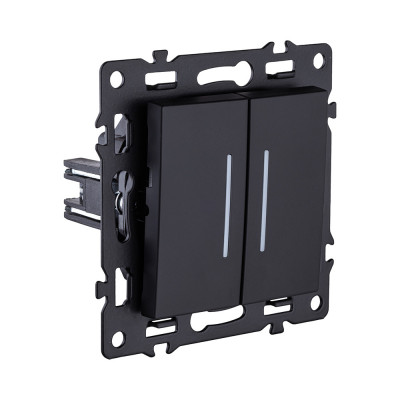 Выключатель 2-клавишный 10А/250В с LED подсветкой, черный Kollinger Asthetik AS-010BK