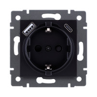 Розетка штепсельная SCHUKO 16A/250 В с USB A+C 20W, черный Kollinger REA-004BK для Aspekt, Eleganz, Reflex Розетка штепсельная SCHUKO 16A/250 В с USB A+C 20W, черный Kollinger REA-004BK для Aspekt, Eleganz, Reflex
