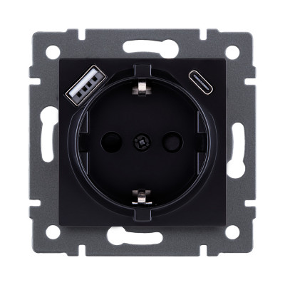 Розетка штепсельная SCHUKO 16A/250 В с USB A+C 20W, черный Kollinger REA-004BK для Aspekt, Eleganz, Reflex