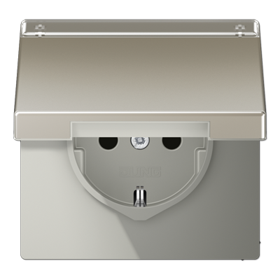 Штепсельная розетка SCHUKO 16A 250V~ с откидной крышкой и полем для надписи; благородная сталь, ES1520NAKL