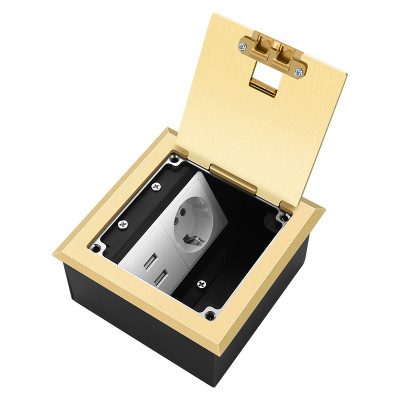 Люк напольный на 2 модуля, металлический, h=65мм, с рамкой, крышка без углубления, TIMIUX, золото, EU2H65R GD