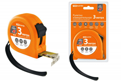 Рулетка, длина 3 м, стальная лента, ширина 16 мм, прорезиненное покрытие, магнит, "Рубин" TDM Electric, SQ1018-0105