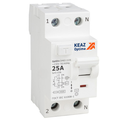 КЭАЗ ВДТ без защиты от сверхтоков OptiDin DM63-2240-A-4,5-УХЛ4 (2P, 40, 30mA), 343913