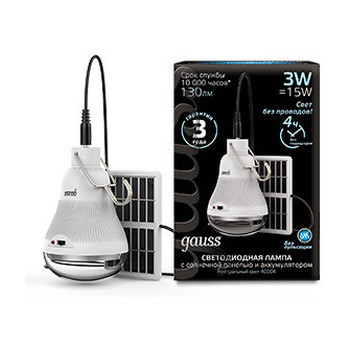 Лампа Gauss A60 3W 130lm 4000K E27 с солнечной панелью LED 1/40, 902102203