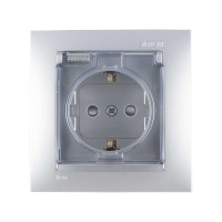 Simon 15 Алюминий Розетка с/з, со шторками, с крышкой, IP44, 16А, 250В, винт.зажим, 1590450-033