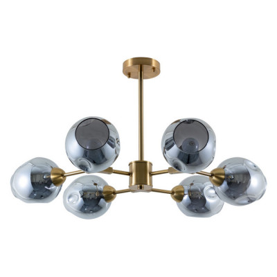 Arte Lamp YUKA, Люстра, цвет арматуры - ПОЛИРОВАННАЯ МЕДЬ, цвет плафона/декора - ДЫМЧАТЫЙ, 6х60W E27, A7759PL-6PB