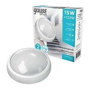 Gauss Св-к ЖКХ Qplus круг 15W 1200lm 4000K 160-260V IP54 D175*76мм бел, дек рам, м-вол сенс LED, 142411215-S