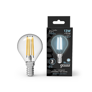 Gauss Лампа Filament Шар 13W 1150lm 4100К Е14 LED 1/10/50, 105801213