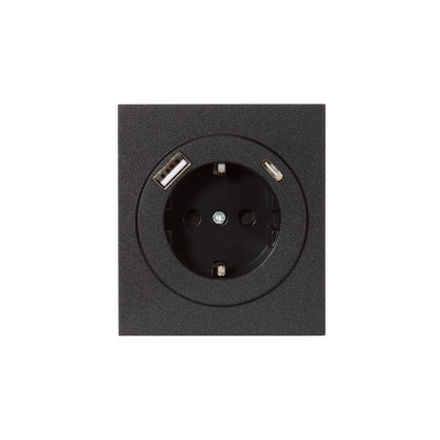 Розетка STRONG 1-ая с/з с/у з/ш 16А с USB A+C быстрой зарядки 5В/3А антрацит KRANZ, KR-78-0704-5