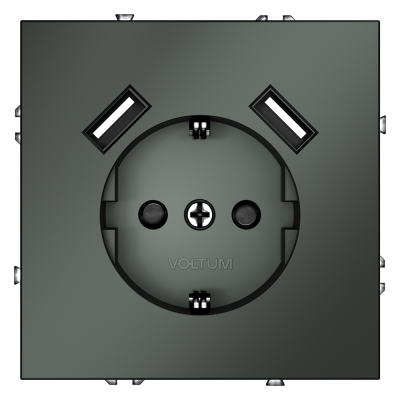 Розетка встраиваемая VOLTUM S70 с заземлением и защитными шторками, 16А, с USB, A+A, (титан), VLS040406