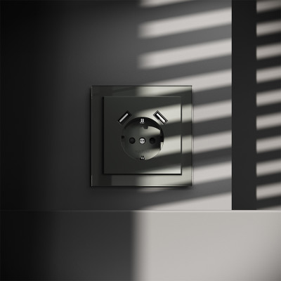 Розетка встраиваемая VOLTUM S70 с заземлением и защитными шторками, 16А, с USB, A+A, (титан), VLS040406