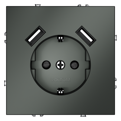 Розетка встраиваемая VOLTUM S70 с заземлением и защитными шторками, 16А, с USB, A+A, (титан), VLS040406
