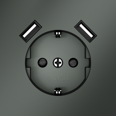 Розетка встраиваемая VOLTUM S70 с заземлением и защитными шторками, 16А, с USB, A+A, (титан), VLS040406