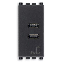 Vimar Зарядное устройство с разъемом USB C+C 5V 3A, на 1 модуль, серое, 19292.CC