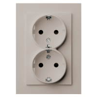 Розетка SHUKO© двойная с защитными шторками 16A 250V~ 2P+T, цвет Тауп, G5504T, Jasmart Electric