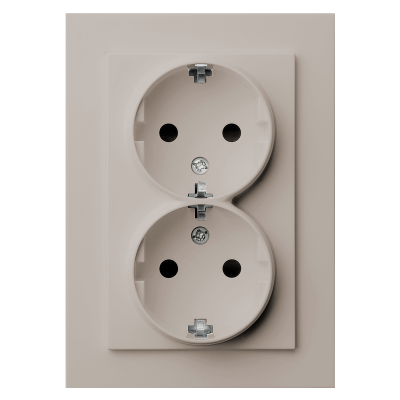 Розетка SHUKO© двойная с защитными шторками 16A 250V~ 2P+T, цвет Тауп, G5504T, Jasmart Electric