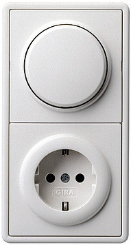 Gira Блок: Выключатель 1-клавишный с розеткой 2к+з, Белый, серия S-Color