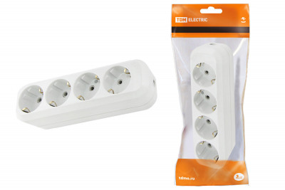 Колодка розеточная 4 гнезда 2П+3 16А 250В белая TDM Electric, SQ1806-0014