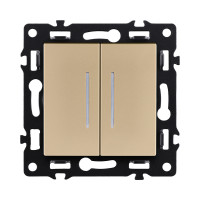 Выключатель 2-клавишный 10А/250В с LED подсветкой, золотой Kollinger Asthetik AS-010GD