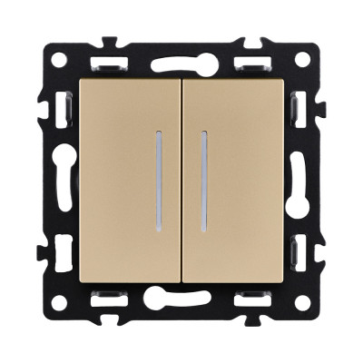 Выключатель 2-клавишный 10А/250В с LED подсветкой, золотой Kollinger Asthetik AS-010GD