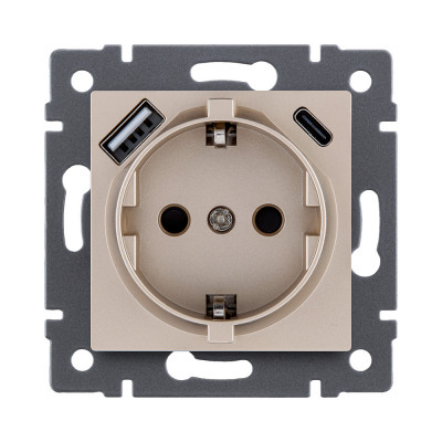Розетка штепсельная SCHUKO 16A/250 В с USB A+C 20W, золотой Kollinger REA-004GD для Aspekt, Eleganz, Reflex