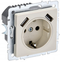 BRITE Роз. с з/к/ш 16А с USB A+A 2,1А РЮш10-1-БрКр беж. IEK, BR-R14-16-U21-D21-K10