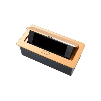 Выдвижная настольная розетка (люк/лючок) на 3 модуля, h=70мм, в комплекте с монт. коробкой, TIMIUX, золото, EU3H70DS GD