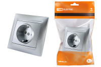 Розетка 2П+З 16А 250В с защ. шт. серебр. металлик "Лама" TDM Electric, SQ1815-0211