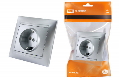 Розетка 2П+З 16А 250В с защ. шт. серебр. металлик "Лама" TDM Electric, SQ1815-0211