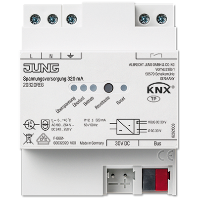 KNX блок питания, 320mA, монтаж на DIN-рейку, 4 модуля; KNX, 20320REG