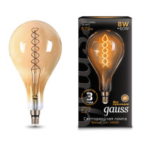 Лампа Gauss Filament А160 8W 620lm 2400К Е27 golden flexible LED 1/6, 150802008