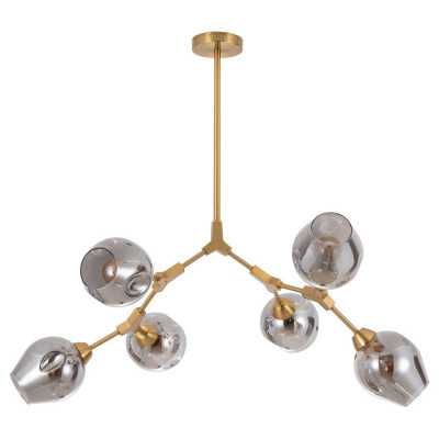 Arte Lamp YUKA, Люстра, цвет арматуры - ПОЛИРОВАННАЯ МЕДЬ, цвет плафона/декора - ДЫМЧАТЫЙ, 6х60W E27, A4103SP-6PB