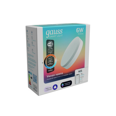 Лампа Gauss Smart Light 6W 530lm 2700-6500К GX53 изм.цвет.темп.+диммирование LED 1/10/100, 1400112