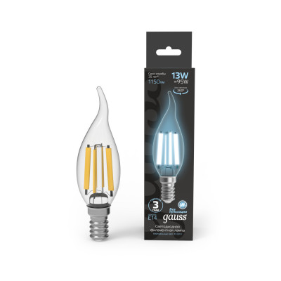 Лампа Gauss Filament Свеча на ветру 13W 1150lm 4100К Е14 LED 1/10/50, 104801213