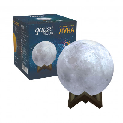 Светильник настольный Gauss NN001 3D Луна 1W 5V Li-ion 450mA D10см белый LED 1/6/24, NN001