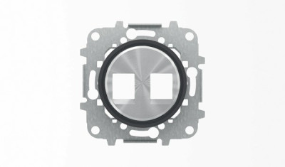 8618.2 CN - Накладка для 2-х суппортов/разъёмов типа 2017... или 2018..., со стальным суппортом, серия SKY Moon, кольцо чёрное стекло - 2CLA861820A1501