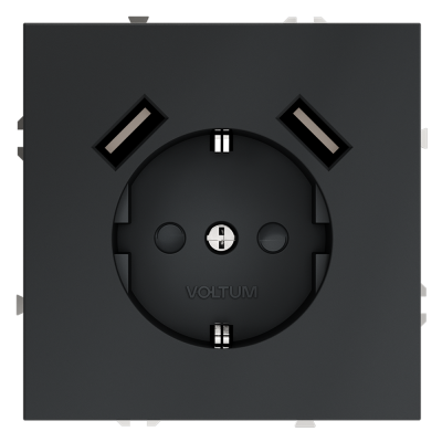 Розетка встраиваемая VOLTUM S70 с заземлением и защитными шторками, 16А, с USB, A+A, (графит), VLS040407