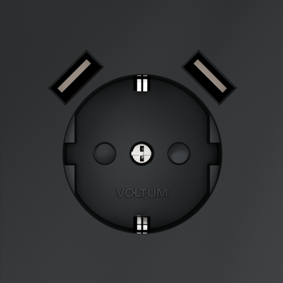 Розетка встраиваемая VOLTUM S70 с заземлением и защитными шторками, 16А, с USB, A+A, (графит), VLS040407