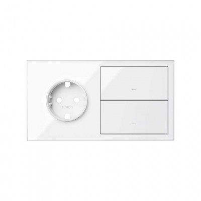 Simon 10020204-130 Кит 2 поста, фронт. Накладка на 1 розетку Schuko + 2 клавиши выключателей цвета белый глянец S100