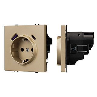 054286 - Механизм розетки с USB зарядкой SCT-NOBE-MUAC-SFPL-GD (230V, 16A) (Arlight, -)