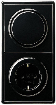 Gira Блок: Выключатель 1-клавишный с розеткой 2к+з, Черный,серия S-Color
