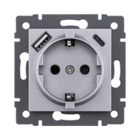 Розетка штепсельная SCHUKO 16A/250 В с USB A+C 20W, серый Kollinger REA-004GY для Aspekt, Eleganz, Reflex Розетка штепсельная SCHUKO 16A/250 В с USB A+C 20W, серый Kollinger REA-004GY для Aspekt, Eleganz, Reflex