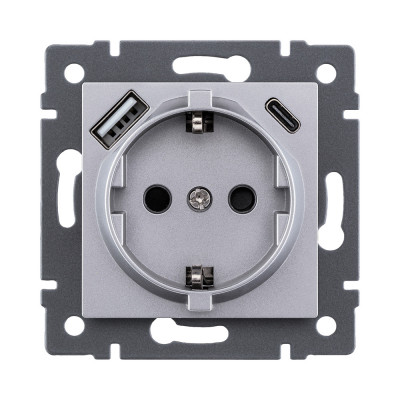 Розетка штепсельная SCHUKO 16A/250 В с USB A+C 20W, серый Kollinger REA-004GY для Aspekt, Eleganz, Reflex