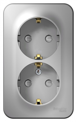 BLANCA О/У РОЗЕТКА двойная с заземл. со шторк. ИЗОЛ.ПЛ.,16А,250В,АЛЮМИНИЙ