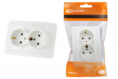 Розетка двойная 2П+З 16А белая "Валдай" TDM Electric, SQ1804-0010